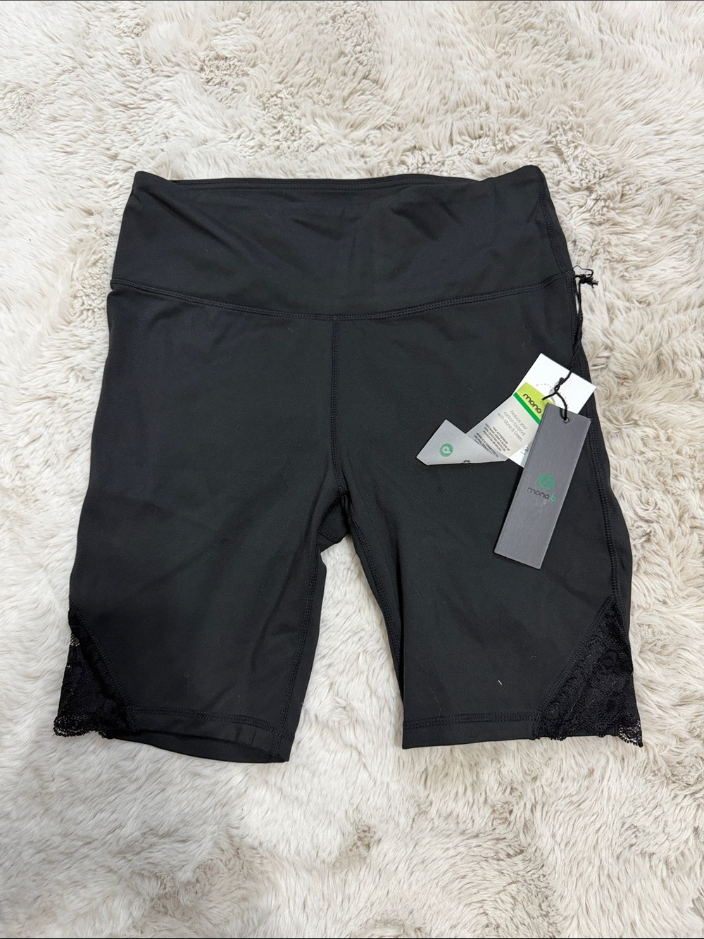 Mono B Black High-Rise Lace Trim Bike Shorts